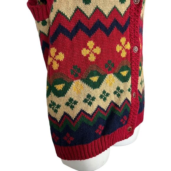 Gina Peters Vintage Red Green Blue Cardigan Vest Chunky Knit Sweater sz Small - Picture 7 of 16